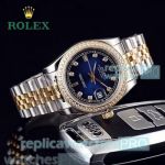 Copy Rolex Datejust Blue Dial Diamond Bezel 2-Tone Gold Men's Watch